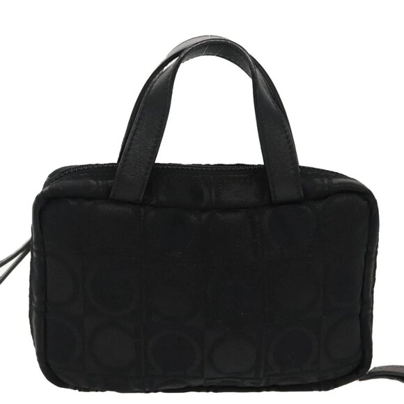 Salvatore Ferragamo Hand Bag Nylon Silver Black Auth am7194 - Picture 2 of 16